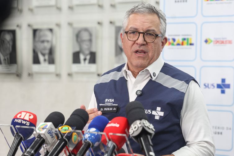 Brasília (DF), 06/10/2025 – O ministro da saúde, Alexandre Padilha, durante entrevista coletiva onde faz um balanço e apresenta novas medidas sobre a intoxicação por metanol no país.
Foto: Valter Campanato/Agência Brasil
